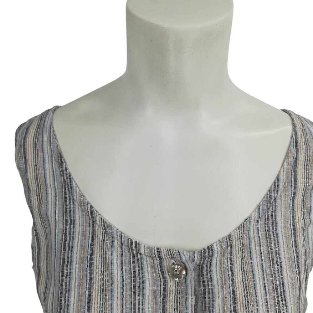 TSD Two Star Dog 100% Linen Striped Sleeveless Button Front Blouse Size S Blue - Picture 4 of 15